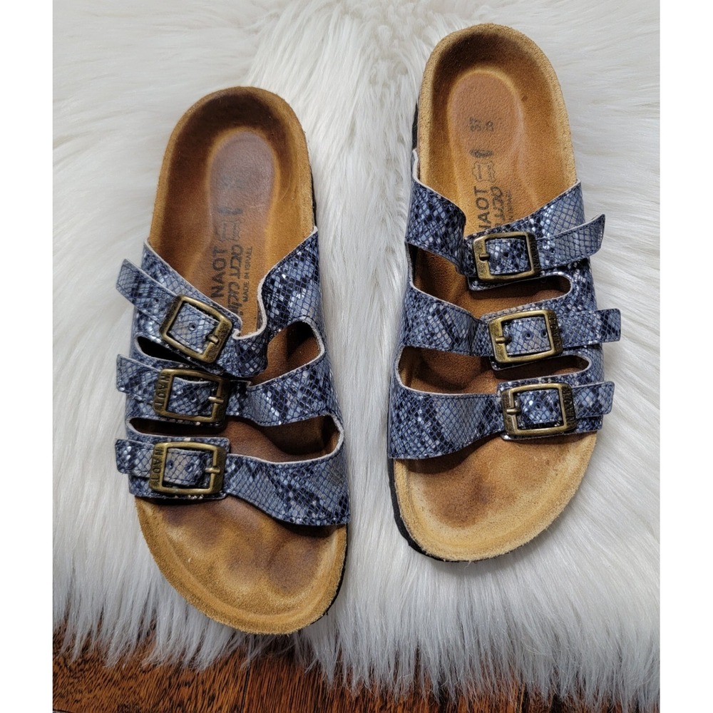 NAOT Austin Snakeskin Triple Slide Sandals Euro Size 37 US 6/6.5 Blue